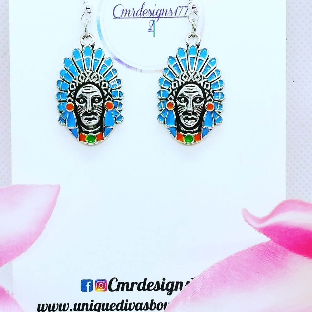 Indian Chief Enamel Earrings
